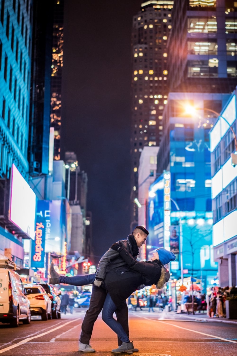 Engagement portrait in Times Square